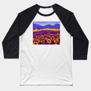 Purple Aesthetic Sunflowers Impressionist Landscape Baseball T-Shirt